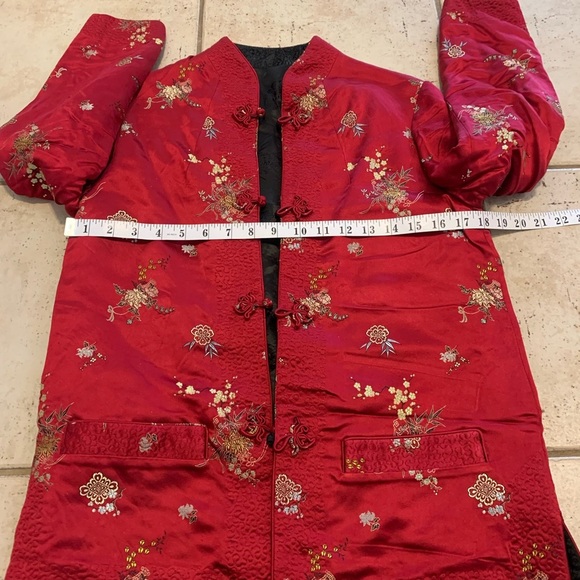 Vintage Red & Black Embroidered Jacket Chinese Style Mandarin Frog Closure Coat - Picture 3 of 8
